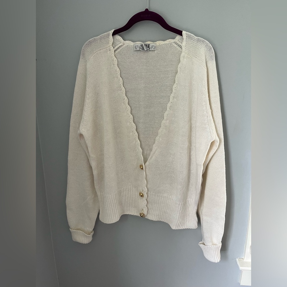 SEGUE, Women’s vintage open knit sweater‎ button from long sleeve v-neck